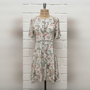 The Kooples Off-White Botanical Silk Crepe Dress Size S